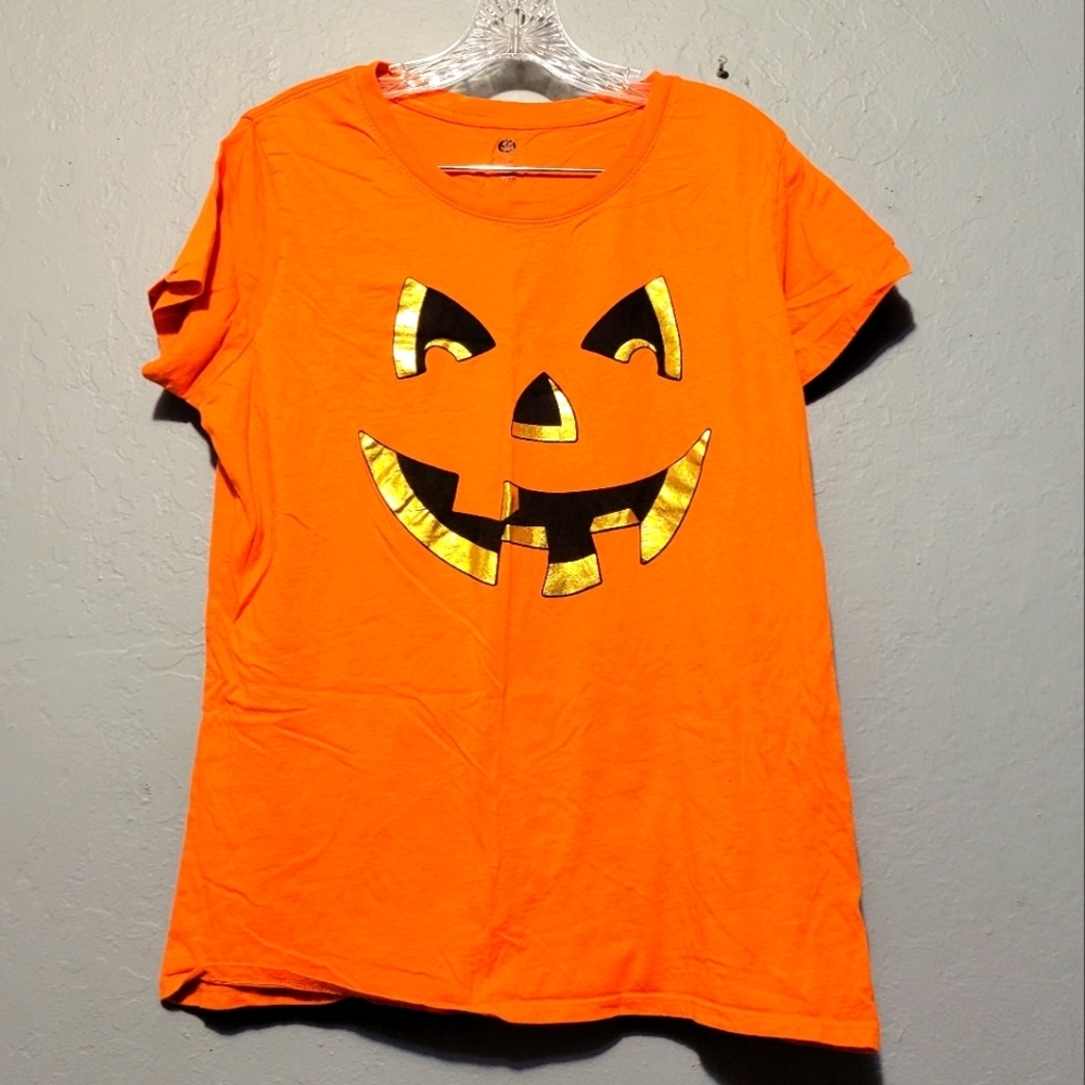 Halloween Juniors Orange Pumpkin Jack O Lantern Top XL(16/18)